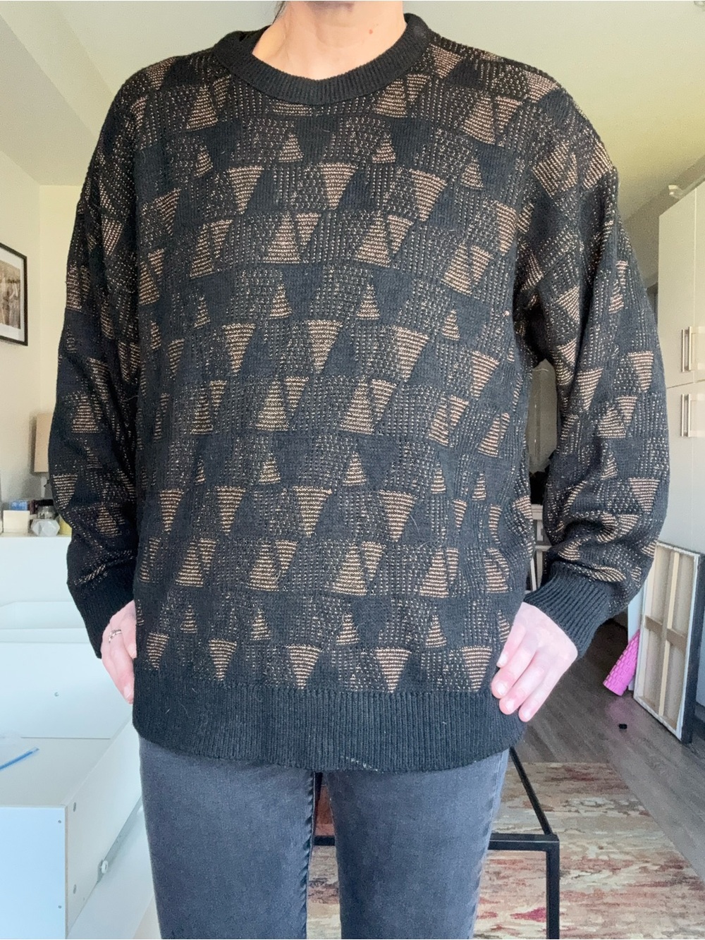 Vintage 80s Panache Metallic Geometric Wool Blend Sweater Made in Canada L